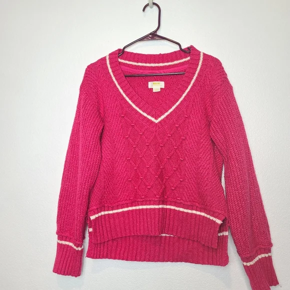 Anthropologie Maeve The Tillie V-Neck Cableknit Pullover Sweater in Pink - Picture 4 of 10